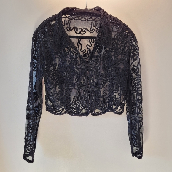 Source Unknown Sweaters - Asian inspired lace embroidered sheer cardigan - M